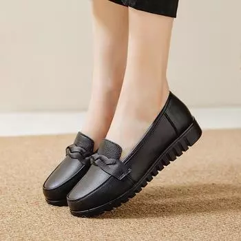 Новые повседневные женские туфли на мягкой подошве, туфли из коровьей кожи, нескользящие туфли для мам на плоской подошве, женские кожаные туфли, прямые продажи с фабрики 35 чёрный
