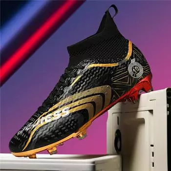 Новые позолоченные футбольные бутсы для мальчиков и взрослых для игры на траве, женские, шипованные, тренировочные, размер 33-46. 33