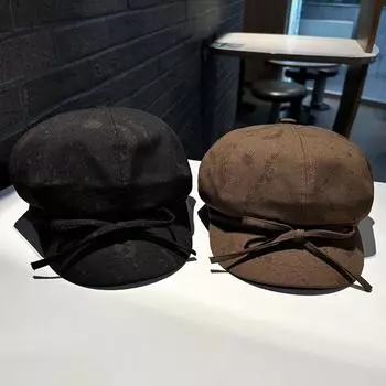 Новые пятнистые восьмиугольные шляпы, дети показывают свои лица, ходят по магазинам весной и осенью, берет с бантом, универсальная шляпа художника M(56-58cm) чёрный