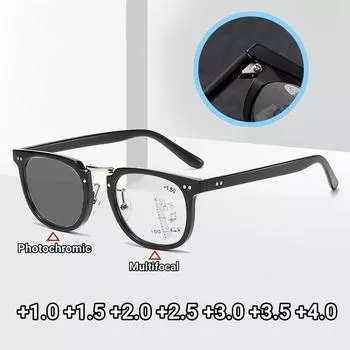 Новые прогрессивные мультифокальные фотохромные очки для чтения, очки синего света для компьютеров, мужские пилотные пресбиопические очки +1.0 чёрный