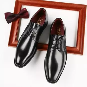 Новые простые деловые кожаные туфли для мужчин, повседневная официальная одежда, джентльменские мужские туфли со шнуровкой, цветные туфли для бизнеса с острым носком 39 чёрный