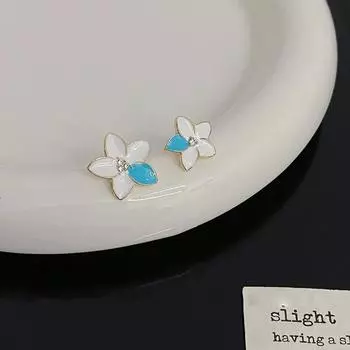 Новые простые и изысканные серьги с синими и белыми цветами для женщин