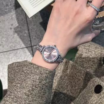 Новые простые и модные женские часы со стальным браслетом, со стразами, атмосферные, с тремя стрелками, элегантные кварцевые часы для женщин