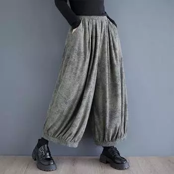 новые простые и свободные брюки большого размера с девятью концами женские универсальные широкие брюки брюки-драп юбка весенне-осенняя юбка one size fits all серый