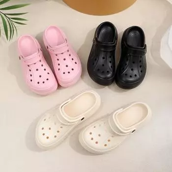 Новые простые и удобные домашние туфли на каждый день для пляжа и отдыха на природе для пары 2025 года, летние туфли средней высоты и на платформе с отверстиями, повседневные туфли с мягкой подошвой 36/37 розовый