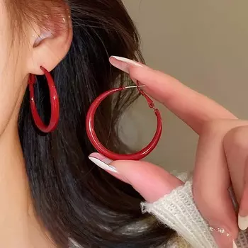 Новые простые красные круглые серьги ретро преувеличенные геометрические серьги женские праздничные подарки на вечеринку как