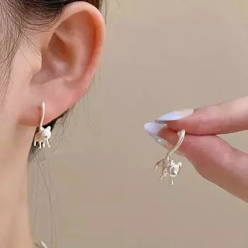 Новые простые матовые серебряные серьги с котенком, милые креативные модные и персонализированные серьги