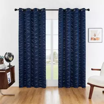 Новые простые новые шторы из ткани однотонные теплоизоляционные затемняющие шторы для кабинета, спальни, кухни, гостиной, украшения W132cmxH214cm 1PC темно-синий