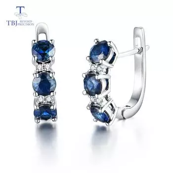 Новые простые стильные серьги из натурального золота 14 карат, круглые сапфиры диаметром 4 мм, небольшие серьги-застежки с натуральными бриллиантами, изысканные украшения для праздничной одежды для девочек S синий