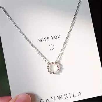 Новые простые ювелирные изделия из стерлингового серебра 925 пробы, оливковая ветвь, лист, индивидуальный венок, кристалл, круглый женский кулон, ожерелья H413