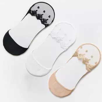 Новые прозрачные короткие кружевные носки женские летние ажурные женские мягкие невидимые дышащие носки-лодочки тапочки 3 пары One Size