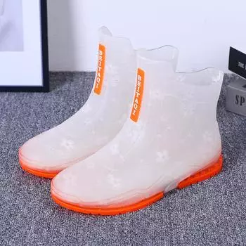 Новые прозрачные резиновые сапоги для женщин, модная износостойкая водонепроницаемая обувь для летних девушек 35 оранжевый