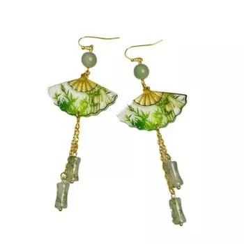 Новые прозрачные складные веерные зеленые бамбуковые серьги, нишевые ретро-стильные бамбуковые узлы универсальные серьги