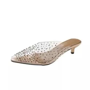 Новые прозрачные женские туфли-лодочки из ПВХ, босоножки на среднем каблуке с кристаллами, туфли-лодочки со стразами и острым носком, женские свадебные туфли для подружек невесты 35