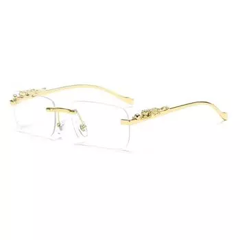 Новые прямоугольные винтажные металлические солнцезащитные очки с леопардовой головой без оправы, модные солнцезащитные очки без оправы для женщин и мужчин