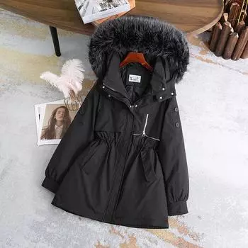 Новые пуховые хлопковые подкладочные изделия Женская куртка преодолевает трудности Инструментальная свободная хлопковая подкладочная одежда Зимние хлопковые подкладочные куртки Куртки с поясом M