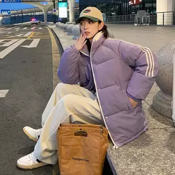 Новые пуховые куртки, женская одежда из хлопка, хлопчатобумажные куртки с воротником-стойкой, свободные зимние утепленные куртки, куртки Tide S чёрный