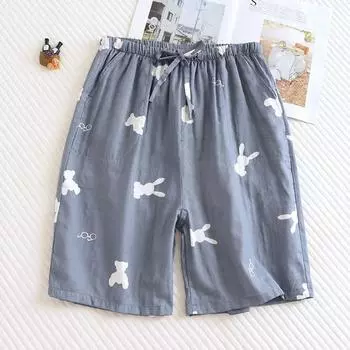 Новые японские летние мужские хлопковые двухслойные тюлевые шорты, домашняя одежда, пижамные штаны, тонкие домашние брюки, мужские большие размеры M