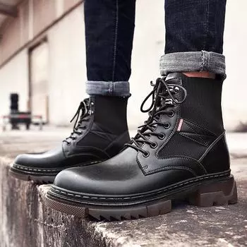 Новые рабочие ботинки большого размера в британском стиле с высоким берцем, осенне-зимние черные мужские ботинки среднего размера 38 чёрный