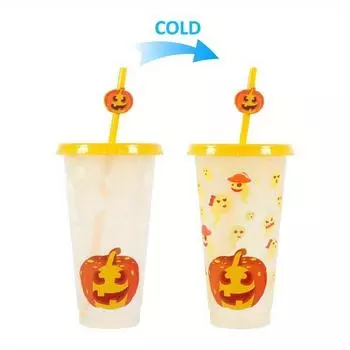 Новые разноцветные пластиковые стаканчики для холодных напитков, забавные чехлы в виде тыквы, пластиковые стаканчики с трубочкой