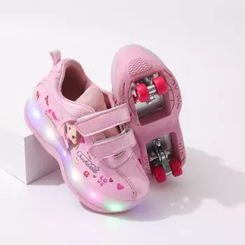 Новые регулируемые детские коньки Cartoon Runaway Shoes Роликовые коньки Износостойкие четырехколесные Tide Shoes Flight Shoes 28