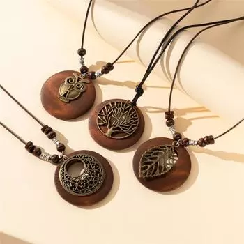 Новые ретро-аксессуары из хлопка и льна в этническом стиле, длинное ожерелье из деревянного сплава в виде листа, женская цепочка для свитера