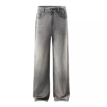 Новые ретро джинсы дымчато-серого цвета мужские и женские одинаковые прямые свободные повседневные брюки S