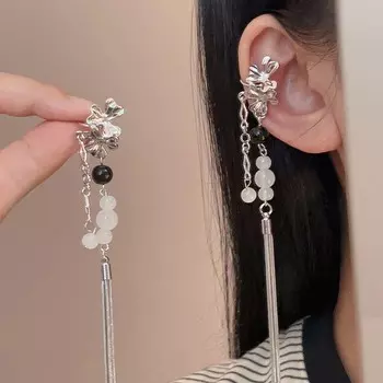 Новые ретро-клипсы с кисточками и бусинами в виде цветка, простые универсальные серьги, бесплатные женские украшения, клипсы для ушей как