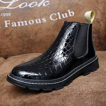 Новые ретро кожаные ботинки мужские ботинки челси зимняя обувь ручной работы повседневные удобные ботильоны водонепроницаемые ботинки с рисунком крокодила 37