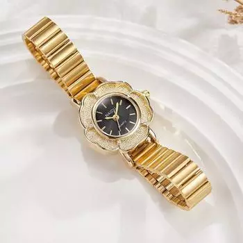 Новые ретро-модные средневековые часы с инкрустированным бриллиантами циферблатом и компактным, модным и универсальными стальным ремешком в форме цветка для женщин