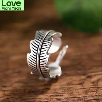 Новые ретро-модные ювелирные изделия из стерлингового серебра 925 пробы, атмосферные винтажные кольца с перьями и листьями R244
