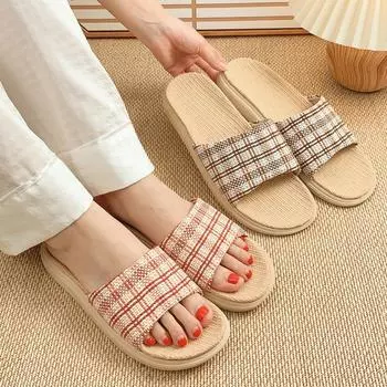 Новые ретро-модные женские льняные тапочки 35 зелёный