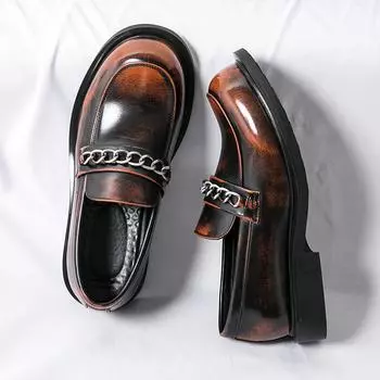 Новые ретро мужские кожаные туфли с толстой подошвой, модельные туфли, роскошные туфли-оксфорды с круглым носком для офиса, бренды из натуральной кожи 38 чёрный