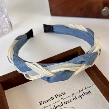 Новые Ретро Плетеные Повязки Твист Модные Джинсовые Панельные Сетчатые Пряжные Обручи для Волос для Женщин Девушек Элегантные Повязки на Голову Аксессуары для Волос