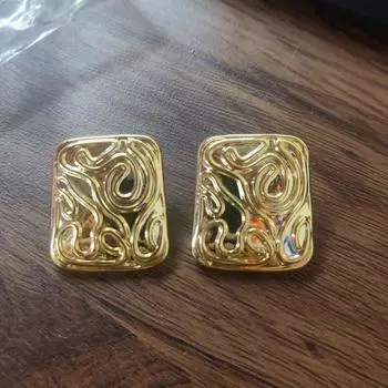 Новые ретро преувеличенные геометрические металлические квадратные серьги с текстурой ниши персонализированные медные белые серьги-гвоздики K