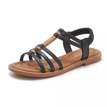 Новые ретро римские сандалии мягкая подошва простые и модные пустые пряжки женские сандалии большого размера 35 чёрный