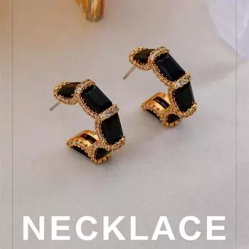 Новые ретро-серьги с черными драгоценными камнями, женские нишевые модные серьги с микроинкрустацией цирконом