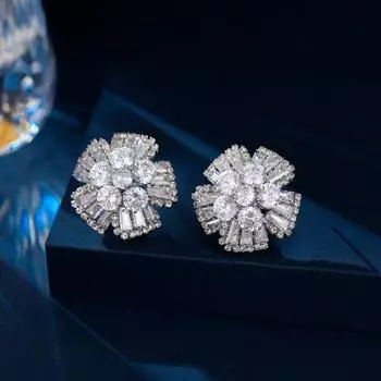 Новые ретро-серьги высокого класса, легкие, роскошные, темпераментные, модные, супер яркие, цветные, инкрустированные цирконием, трехмерные, большие серьги-гвоздики с цветком