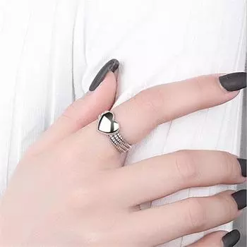 Новые ретро состаренные глянцевые ювелирные изделия в форме сердца из стерлингового серебра 925 пробы, индивидуальные кольца с цепочкой в форме сердца, R660