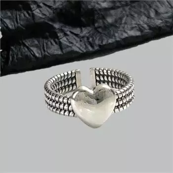 Новые ретро состаренные глянцевые ювелирные изделия в форме сердца из стерлингового серебра 925 пробы, индивидуальные кольца с цепочкой в форме сердца, R660