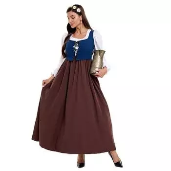 Новые ретро средневековые костюмы для сценических выступлений, костюм с платьем-жилетом с длинными рукавами, горничная S