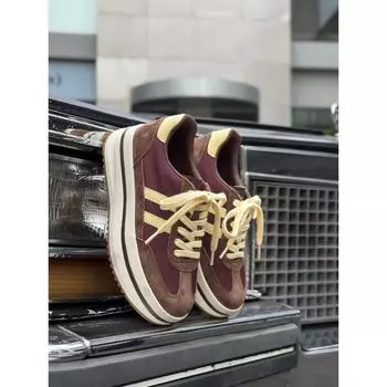 Новые ретро-стильные толстоподошвенные разноцветные низкие кеды на шнуровке с круглым носком для мужчин и женщин, увеличивающие рост, повседневные кеды для скейтборда 35 шоколадный коричневый