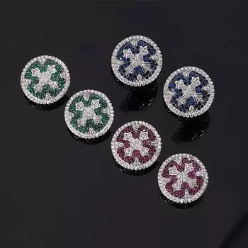 Новые, ретро-стиль, полные бриллиантов, серьги-гвоздики с красным, синим и зеленым цирконием, женская бижутерия.