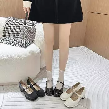 Новые ретро туфли Мэри Джейн женские туфли французские легкие кожаные туфли осенние лакированные туфли на толстом каблуке темперамент высокие каблуки черные 35