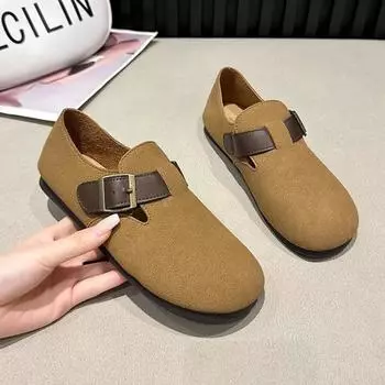 Новые ретро туфли женские туфли на плоской подошве мягкие повседневные женские кроссовки мокасины с мехом с круглым носком сабо на платформе платье удобные слипоны 35 коричневый
