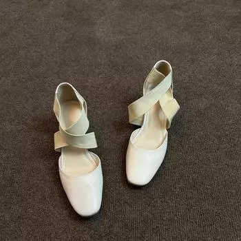 Новые ретро универсальные балетки на высоком каблуке детские толстые каблуки с перекрестными ремнями полые повседневные сандалии с сумкой на голове 35 белый