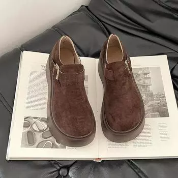 Новые ретро универсальные маленькие туфли на платформе женские осенне-зимние замшевые туфли-лодочки на одной педали 35