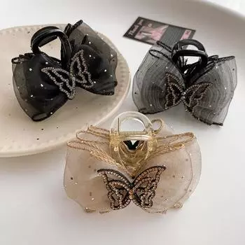 Новые ретро-заколки-бабочки-банты, модные шифоновые заколки для волос, заколки-шпильки для женщин и девочек, корейские аксессуары для волос серый