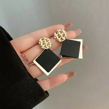 Новые ретро золотые решетчатые серьги-подвески с полым геометрическим верхом, черные квадратные подвески, женские висячие серьги brincos