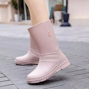 Новые резиновые сапоги модные женские резиновые сапоги верхняя одежда для взрослых средняя трубка нескользящая мягкая подошва водонепроницаемая обувь для кухни работа на клею 36